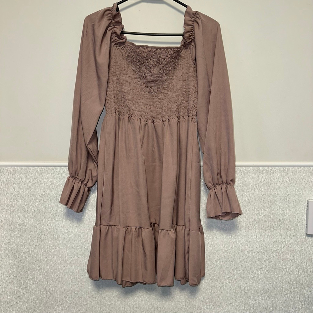 Women's Smocked Square Neck Dress Mauve Size Medium babydoll long sleeve Boho - Picture 10 of 14